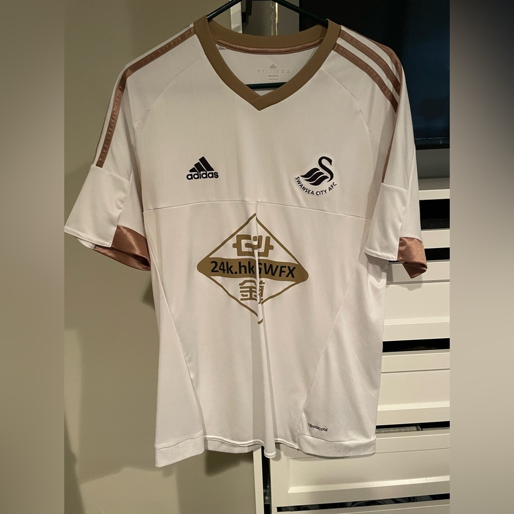 Swansea City White and Gold Jersey Adidas Size Large